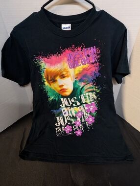 Justin Bieber My World Tour 2010 T Shirt Double Sided Graphic Pop Tee Black Sml